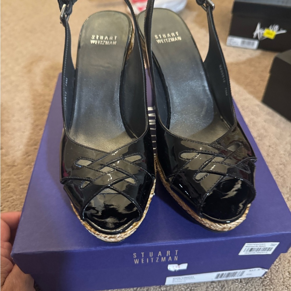 Stuart Weitzman Black Wedge Slingback Shoes